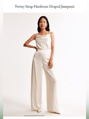 Abercrombie & Fitch Cream Draped Wide-Leg Jumpsuit